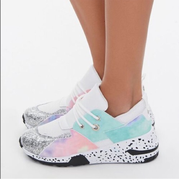 YOKI Fashion Sneakers Glitter Fuchsia Multicolored Tie Dye Polka Dot Size 6 - Picture 2 of 12